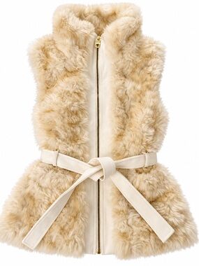 M60 Miss Sixty Faux Fur Belted Vest Cream Ivory Size Small Y2K